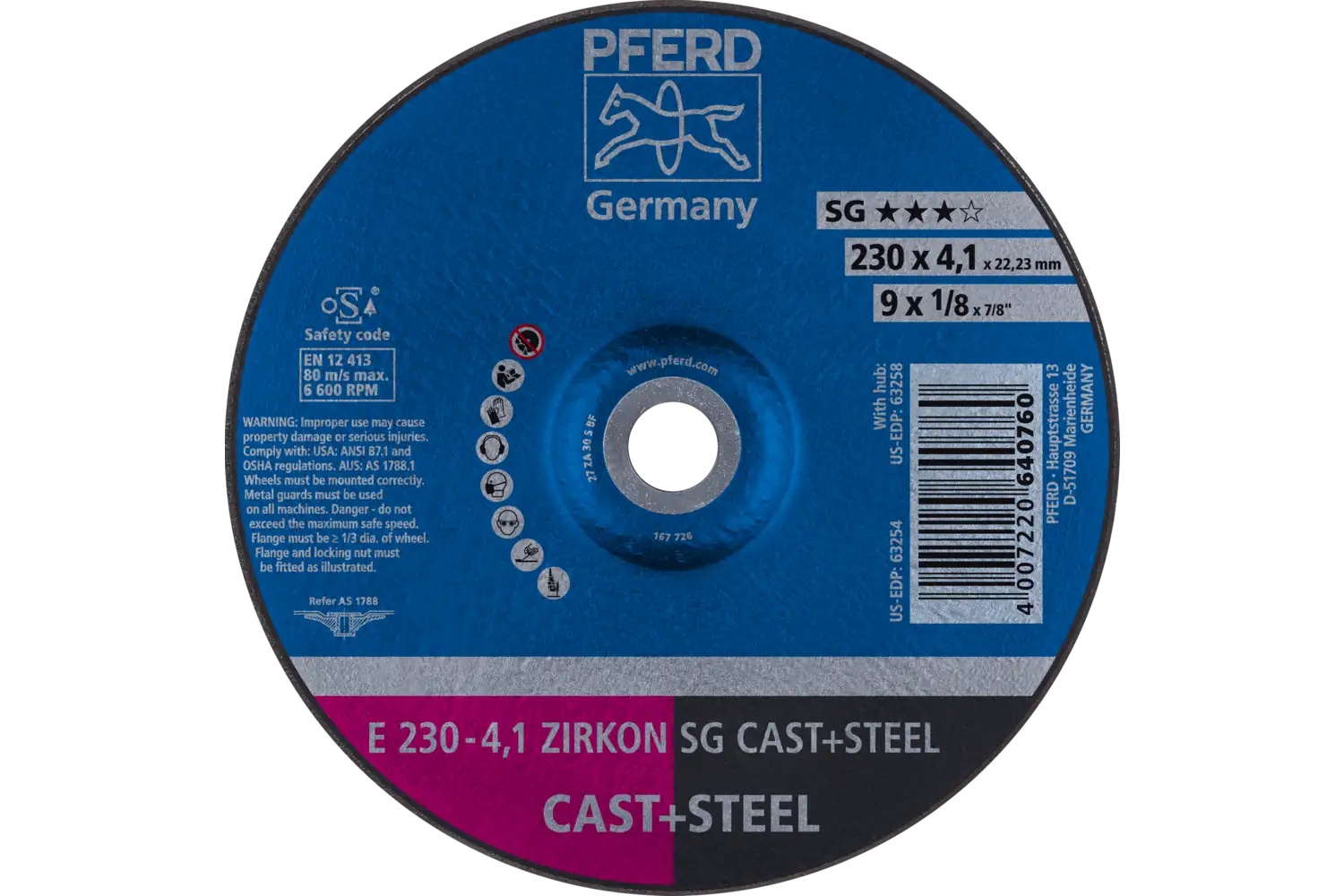 Picture of Pferd Grinding Wheel, 9" X 1/8 X 7/8, Zirkon Sg Cast+Steel, T27, Za, Ao